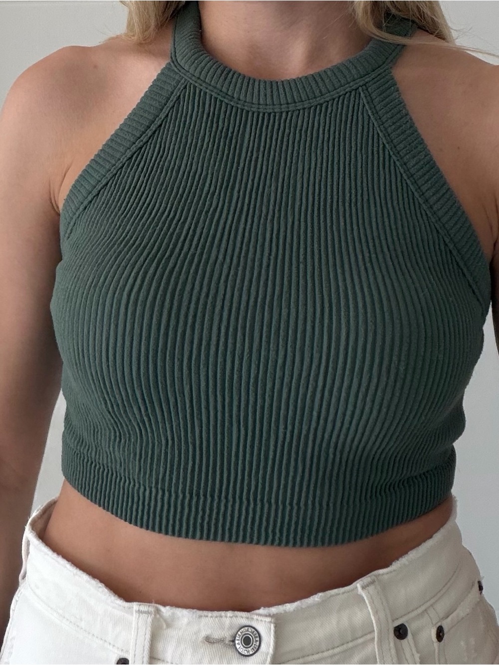 aerie Ribbed Halter Crop Top - Forest Green